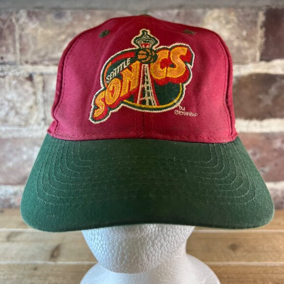 Vtg  1994 NBA Sports Specialties SEATTLE SUPERSONICS Maroon/Green Snapback Hat C - Picture 1 of 10